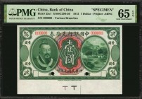 CHINA--REPUBLIC

(t) CHINA--REPUBLIC. Bank of China. 1 Dollar, 1912. P-25s1. Specimen. PMG Gem Uncirculated 65 EPQ.

(S/M#C294-30). Printed by ABN...