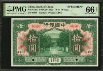 CHINA--REPUBLIC

(t) CHINA--REPUBLIC. Bank of China. 10 Yuan, 1918. P-53ps. Specimen. PMG Gem Uncirculated 66 EPQ.

(S/M#C294-102r). Printed by AB...