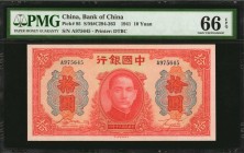 CHINA--REPUBLIC

(t) CHINA--REPUBLIC. Bank of China. 10 Yuan, 1941. P-95. PMG Gem Uncirculated 66 EPQ.

(S/M#C294-263). Printed by DTBC. Colorful ...