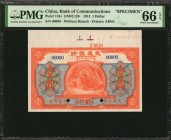 CHINA--REPUBLIC

(t) CHINA--REPUBLIC. Bank of Communications. 1 Dollar, 1913. P-110s. Specimen. PMG Gem Uncirculated 66 EPQ.

(S/M#C126). Printed ...