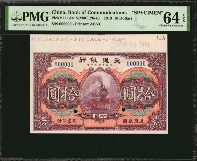 CHINA--REPUBLIC

(t) CHINA--REPUBLIC. Bank of Communications. 10 Dollars, 1913...