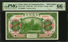 CHINA--REPUBLIC

(t) CHINA--REPUBLIC. Bank of Communications. 10 Yuan, 1914. P-118s1. Specimen. PMG Gem Uncirculated 66 EPQ.

(S/M#C126). Printed ...