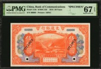 CHINA--REPUBLIC

(t) CHINA--REPUBLIC. Bank of Communications. 50 Yuan, 1914. P-119s. Specimen. PMG Superb Gem Uncirculated 67 EPQ.

(S/M#C126). Pr...