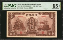 CHINA--REPUBLIC

(t) CHINA--REPUBLIC. Bank of Communications. 100 Yuan, 1942. P-165. PMG Gem Uncirculated 65 EPQ.

(S/M#C126-271). Printed by DTBC...