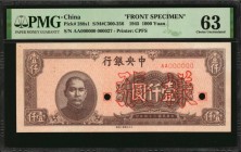CHINA--REPUBLIC

CHINA--REPUBLIC. Lot of (2) Central Bank of China. 1000 Yuan, 1945 & ND (1945). P-288s1 & 288s2. Front & Back Specimens. PMG Uncirc...