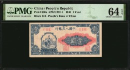 CHINA--PEOPLE'S REPUBLIC

CHINA--PEOPLE'S REPUBLIC. People's Bank of China. 1 Yuan, 1948. P-800a. PMG Choice Uncirculated 64 EPQ.

Block 123. A ne...