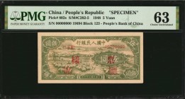 CHINA--PEOPLE'S REPUBLIC

(t) CHINA--PEOPLE'S REPUBLIC. People's Bank of China. 5 Yuan, 1948. P-802s. Specimen. PMG Choice Uncirculated 63.

(S/M#...