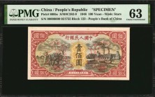 CHINA--PEOPLE'S REPUBLIC

(t) CHINA--PEOPLE'S REPUBLIC. People's Bank of China. 100 Yuan, 1948. P-808bs. Specimen. PMG Choice Uncirculated 63.

(S...