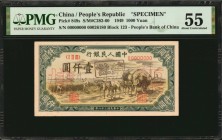 CHINA--PEOPLE'S REPUBLIC

(t) CHINA--PEOPLE'S REPUBLIC. People's Bank of China. 1000 Yuan, 1949. P-849s. Specimen. PMG About Uncirculated 55.

(S/...