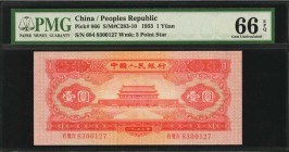 CHINA--PEOPLE'S REPUBLIC

CHINA--PEOPLE'S REPUBLIC. People's Bank of China. 1 Yuan, 1953. P-866. PMG Gem Uncirculated 66 EPQ.

(S/M#C283-10). Wate...