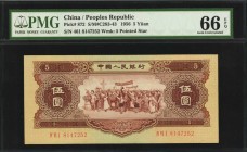 CHINA--PEOPLE'S REPUBLIC

CHINA--PEOPLE'S REPUBLIC. People's Bank of China. 5 Yuan, 1956. P-872. PMG Gem Uncirculated 66 EPQ.

(S/M#C283-43). Wate...