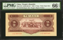 CHINA--PEOPLE'S REPUBLIC

CHINA--PEOPLE'S REPUBLIC. People's Bank of China. 5 Yuan, 1956. P-872. PMG Gem Uncirculated 66 EPQ.

Watermark of open s...