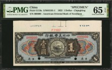 CHINA--FOREIGN BANKS

(t) CHINA--FOREIGN BANKS. American-Oriental Bank of Szechuen. 1 Dollar, 1922. P-S110s. Specimen. PMG Gem Uncirculated 65 EPQ....