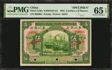 CHINA--FOREIGN BANKS

(t) CHINA--FOREIGN BANKS. Banque Belge Pour L'Etranger. 5 Dollars, 1921. P-S128s. Specimen. PMG Gem Uncirculated 65 EPQ.

(S...
