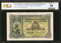 CHINA--FOREIGN BANKS

Rare 1922 Chefoo HKSBC $10 Design

CHINA--FOREIGN BANKS. Hong Kong & Shanghai Banking Corporation. 10 Dollars, 1922. P-S317a...