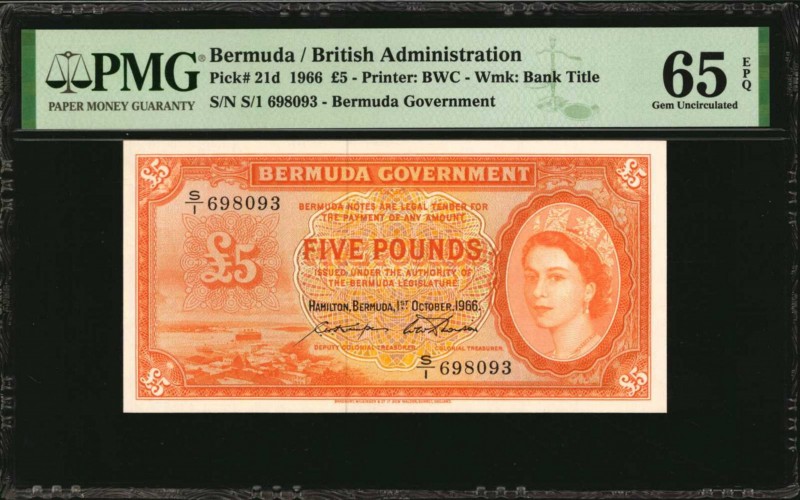 BERMUDA

BERMUDA. Bermuda Government. 5 Pounds, 1966. P-21d. PMG Gem Uncircula...