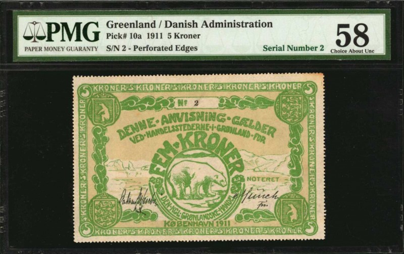 GREENLAND

Serial Number 2

GREENLAND. Danish Administration. 5 Kroner, 1911...