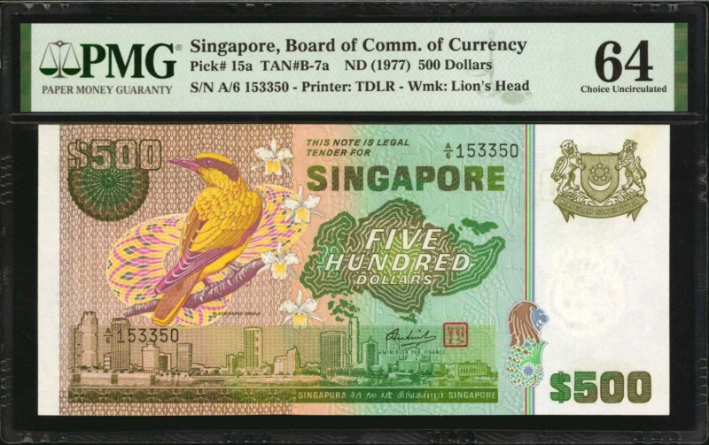 SINGAPORE

SINGAPORE. Board of Commissioners of Currency. 500 Dollars, ND (197...