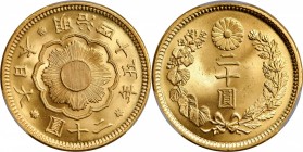 JAPAN

JAPAN. 20 Yen, Year 45 (1912). Osaka Mint. Mutsuhito (Meiji). PCGS MS-64+ Gold Shield.

Fr-50; KM-Y-34; JNDA-01-6. Astounding quality with ...