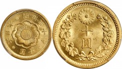 JAPAN

JAPAN. 10 Yen, Year 30 (1897). Osaka Mint. Mutsuhito (Meiji). PCGS MS-64 Gold Shield.

Fr-51; KM-Y-33; JNDA-01-7. A vivid yellow-gold examp...