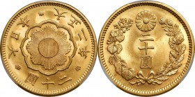 JAPAN

JAPAN. 20 Yen, Year 2 (1913). Osaka Mint. Yoshihito (Taisho). PCGS MS-64 Gold Shield.

Fr-53; KM-Y-40.2; JNDA-01-6. Full near-Gem quality w...