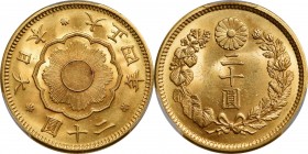 JAPAN

JAPAN. 20 Yen, Year 4 (1915). Osaka Mint. Yoshihito (Taisho). PCGS MS-64 Gold Shield.

Fr-53; KM-Y-40.2; JNDA-01-6. Intricately defined wit...