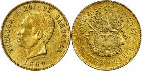 CAMBODIA

Seldom-Seen Off-Metal Strike in Gold

CAMBODIA. Gold 4 Francs Pattern, 1860. Norodom I. PCGS AU-58 Gold Shield.

Fr-2a; KMX-Pn10; Lec-...