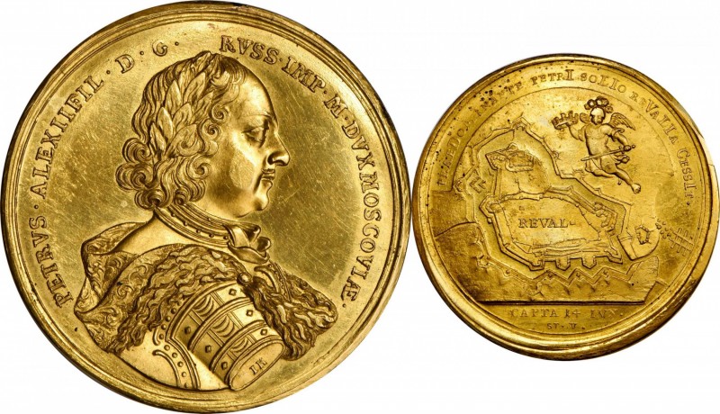 RUSSIA

Extremely Rare Peter I "Capture of Reval" Commemorative Medal in Gold...