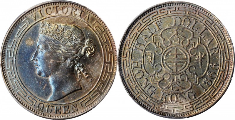 HONG KONG

(t) HONG KONG. 50 Cents, 1866. Hong Kong Mint. Victoria. PCGS Genui...