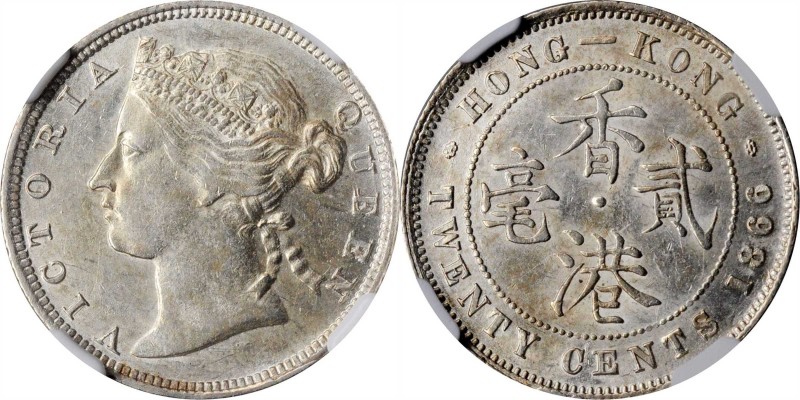 HONG KONG

(t) HONG KONG. 20 Cents, 1866. Hong Kong Mint. Victoria. NGC AU-58....
