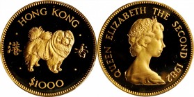HONG KONG

(t) HONG KONG. 1000 Dollars, 1982. Lunar Series, Year of the Dog. PCGS PROOF-68 Deep Cameo Gold Shield.

Fr-8; KM-50; Mars-G8. A brilli...