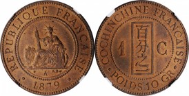 FRENCH COCHIN CHINA

FRENCH COCHIN CHINA. Cent, 1879-A. Paris Mint. NGC MS-65 Red Brown.

KM-3; Lec-12. An enticing colonial issue, this radiant G...