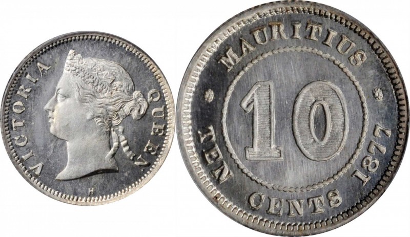 MAURITIUS

MAURITIUS. 10 Cents, 1877-H. Heaton Mint. Victoria. PCGS PROOF-67....