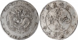 Yunnan

(t) CHINA. Yunnan. 7 Mace 2 Candareens (Dollar), ND (1909-11). PCGS AU-50 Gold Shield.

L&M-425; K-175; KM-Y-260; WS-0689. A pleasing, gra...