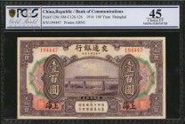 CHINA--REPUBLIC

(t) CHINA--REPUBLIC. Lot of (3) Bank of Communications. 100 Yuan, 1914. P-120c. Consecutive. PCGS GSG Choice Extremely Fine 45 & Ab...