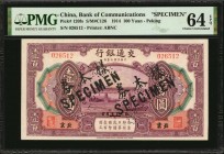 CHINA--REPUBLIC

(t) CHINA--REPUBLIC. Bank of Communications. 100 Yuan, 914. P-120fs. Specimen. PMG Choice Uncirculated 64 EPQ.

(S/M#C126). Print...