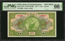 CHINA--REPUBLIC

(t) CHINA--REPUBLIC. Bank of Communications. 1 Yuan, 1927. P-145Cs. Specimen. PMG Gem Uncirculated 66 EPQ.

(S/M#C126-200). Print...