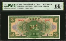 CHINA--REPUBLIC

(t) CHINA--REPUBLIC. Central Bank of China. 1 Dollar, 1928. P-195s. Specimen. PMG Gem Uncirculated 66 EPQ.

(S/M#C300-40). Printe...