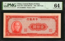 CHINA--REPUBLIC

(t) CHINA--REPUBLIC. Central Bank of China. 1000 Yuan, 1945. P-287. PMG Choice Uncirculated 64.

Printed by CPFS. Printed in dark...