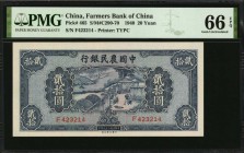 CHINA--REPUBLIC

CHINA--REPUBLIC. Farmers Bank of China. 20 Yuan, 1940. P-465. PMG Gem Uncirculated 66 EPQ.

(S/M#C290-70). Printed by TYPC. Vibra...