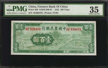 CHINA--REPUBLIC

CHINA--REPUBLIC. Farmers Bank of China. 100 Yuan, 1942. P-480. PMG Choice Very Fine 35.

(S/M#C290-91). Printed by TYPC. A mid-gr...