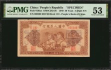 CHINA--PEOPLE'S REPUBLIC

(t) CHINA--PEOPLE'S REPUBLIC. People's Bank of China. 50 Yuan, 1949. P-830as. Specimen. PMG About Uncirculated 53.

(S/M...