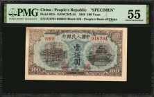 CHINA--PEOPLE'S REPUBLIC

(t) CHINA--PEOPLE'S REPUBLIC. People's Bank of China. 100 Yuan, 1949. P-832s. Specimen. PMG About Uncirculated 55.

(S/M...