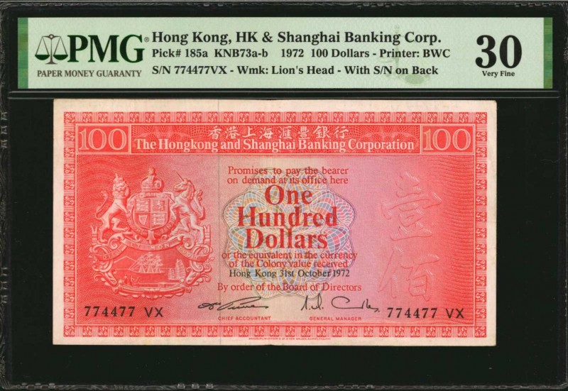 HONG KONG

HONG KONG. Hong Kong & Shanghai Banking Corp. 100 Dollars, 1972. P-...