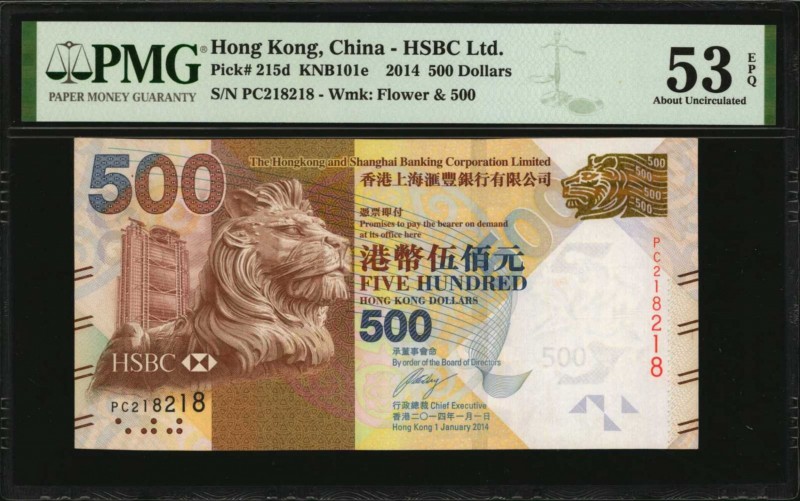 HONG KONG

(t) HONG KONG. HSBC Ltd. 500 Dollars, 2014. P-215d. Repeater Serial...