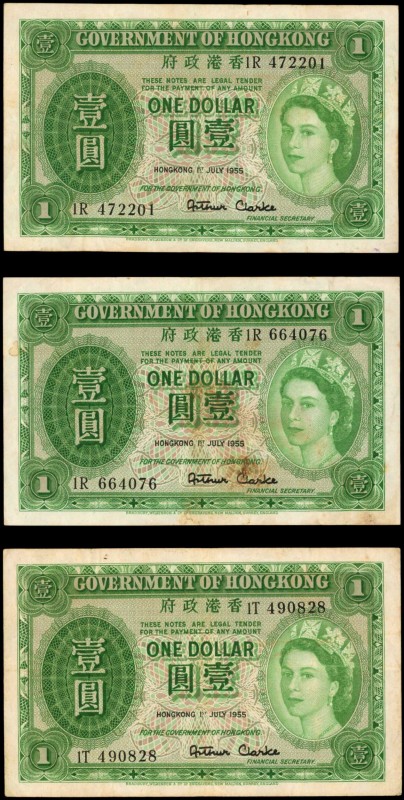 HONG KONG

HONG KONG. Lot of (3) Government of Hong Kong. 1 Dollar, 1955. P-32...