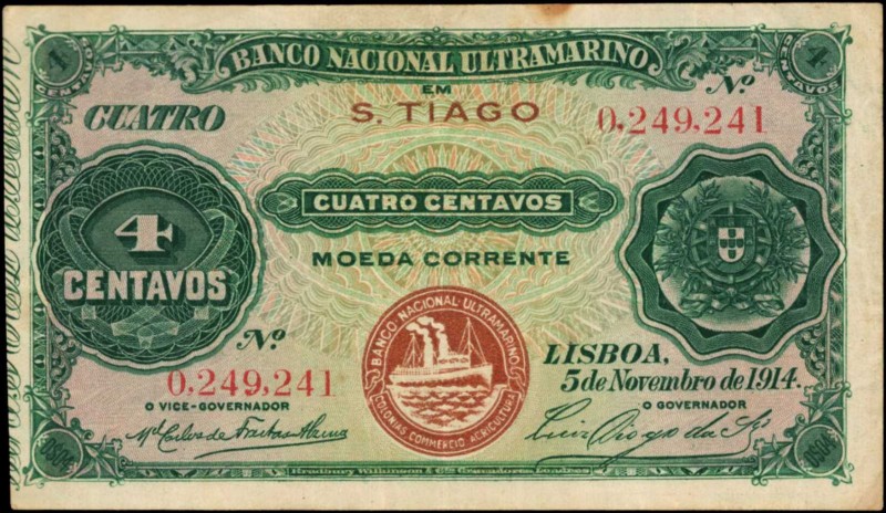 CAPE VERDE

CAPE VERDE. Banco Nacional Ultramarino. 4 Centavos, 1914. P-10. Ve...