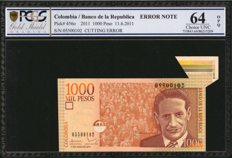 COLOMBIA

COLOMBIA. Banco de la Republica. 1000 Peso, 2011. P-456o. Cutting Er...