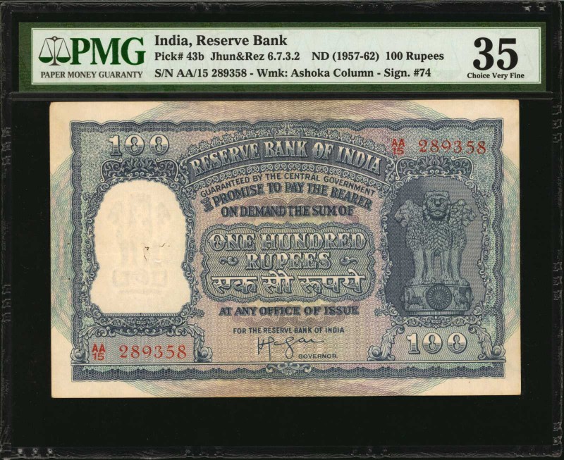 INDIA

INDIA. Reserve Bank of India. 100 Rupees, ND (1957-62). P-43b. PMG Choi...