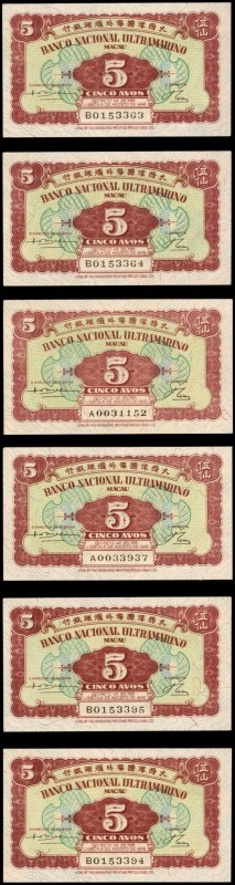 MACAU

MACAU. Lot of (6) Banco Nacional Ultramarino. 5 Avos, 1946. P-35. About...